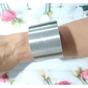 Silver Glossy Women Wrist Cuff Bracelet Wide Open Cuff Bangle